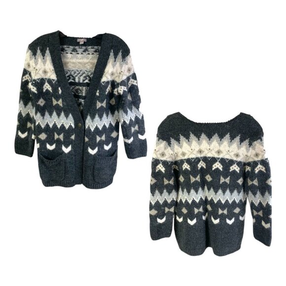 J Jill Fair Isle Embellished Wool Acrylic Blend ‎ Cardigan - Picture 9 of 10